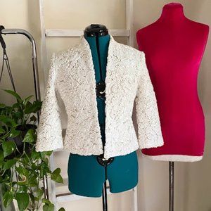 Boston Proper cotton rosette textured blazer 0